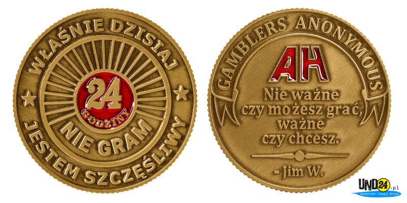 Medal Anonimowi Hazardziści - 24 Godziny - Jestem Szczęśliwy - Nie Gram - Kolorowy w Amerykańskim Stylu
